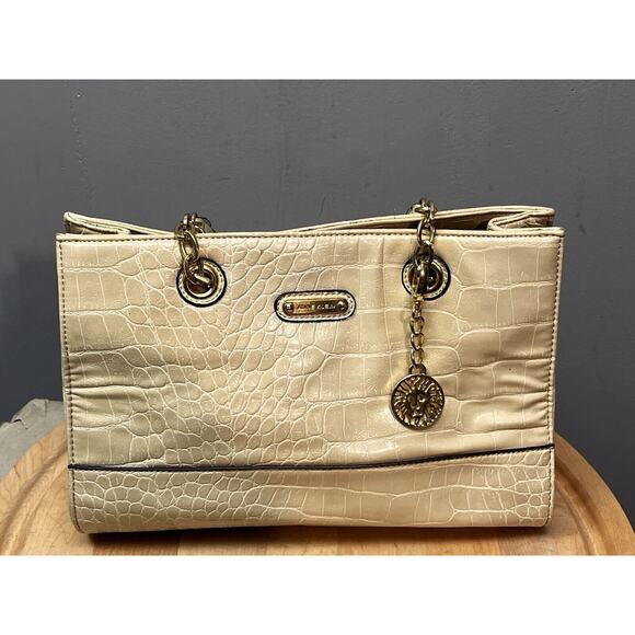 Anne Klein Coast Is Clear Purse Shoulderbag Tote Handbag Tan Cream Gold Chain - Picture 1 of 12